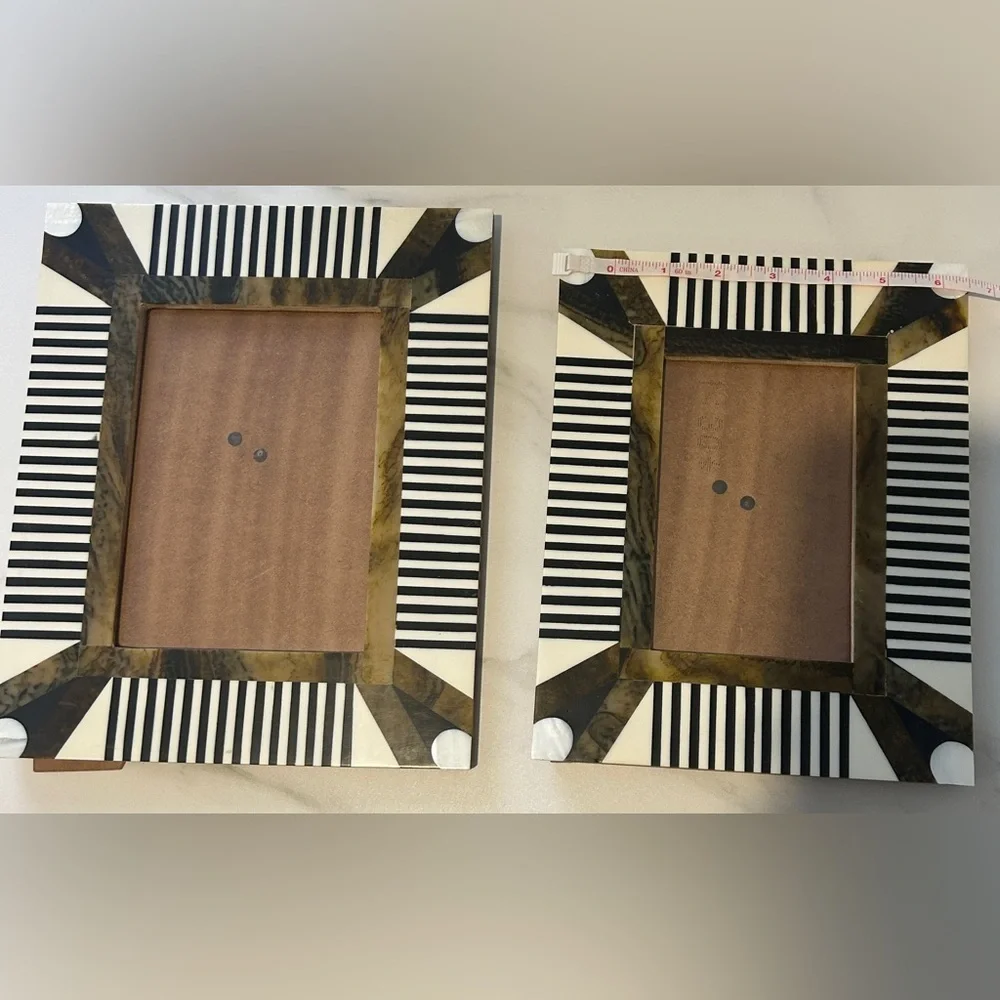 Elegant Gold and Black Striped Picture Frame Set